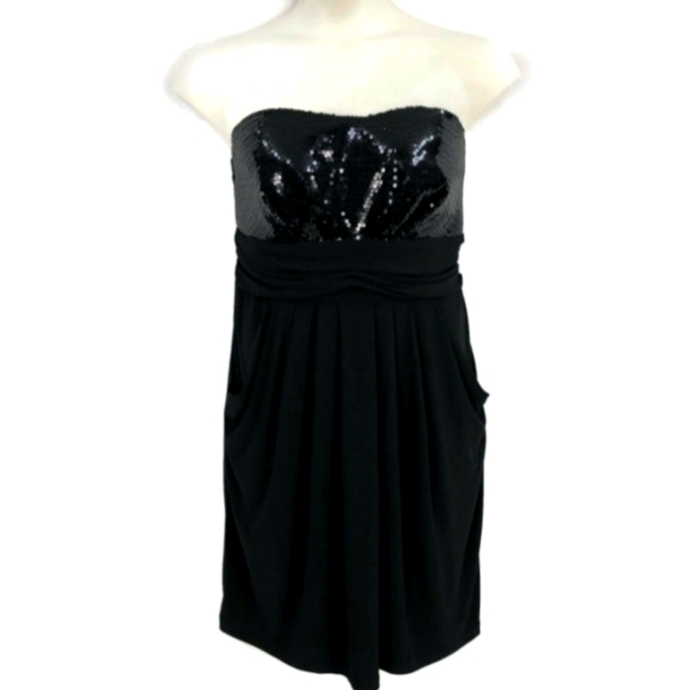 Black Strapless Sequin Dress